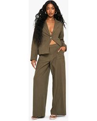 Boohoo - Tailored Linen Look Straight Leg Pants - Lyst