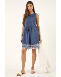 Roman - Embroidery Hem Smock Dress - Lyst