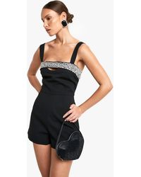 Boohoo - Diamante Hand Embellished Playsuit - Lyst