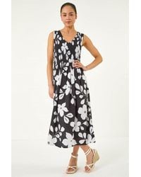 Roman - Petite Floral Print Shirred Midi Dress - Lyst
