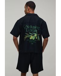 BoohooMAN - Back Printed Linen Blend Oversized Shirt & Short Set - Lyst