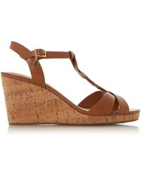 Dune - Ladies Wf Koala Wide Fit Plait T-bar Strap Cork Wedge Heel Leather - Lyst
