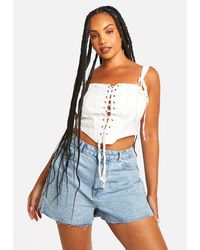 Boohoo - Plus Broderie Lace Up Corset Top - Lyst