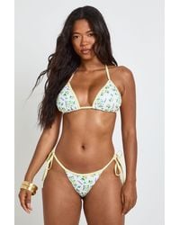 Boohoo - Lemon Print Triangle Bikini Top & Tie Side Bottom Set - Lyst