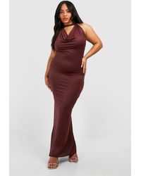 Boohoo - Plus Drape Halterneck Slinky Maxi Dress - Lyst