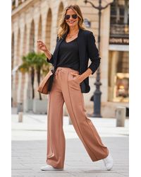 Sosandar - Camel Seam Detail Wide Leg Ponte Trousers - Lyst