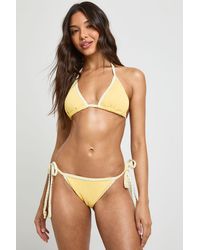 Boohoo - Contrast Detail Textured Triangle Bikini & Tie Side Bottom Set - Lyst