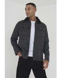 Brave Soul - 'Augustus' Checked Jacket With Sherpa Collar - Lyst