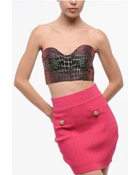 Balmain - Strapless Crop Top Met Dierenmotief En Iriserend Effect - Lyst