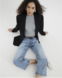 River Island - Straight Jeans High Waisted Relaxed Crop Denim - Lyst