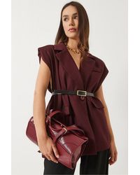 Bianco Lucci - Belted Long Shawl-Collar Vest - Lyst