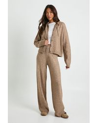 Boohoo - Knitted Oversized Button Through Hoody And Wide Leg Trouser - Lyst