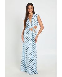 Boohoo - Polka Dot Cut Work Knot Detail Maxi Dress - Lyst