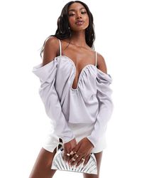 ASOS - Long Sleeve Draped Off Shoulder Satin Top - Lyst