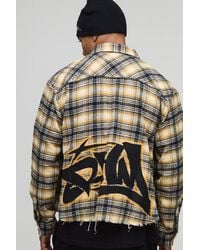BoohooMAN - Oversized Boxy Graffiti Long Sleeve Flannel Check Shirt - Lyst