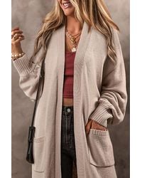 Azura Exchange - Lange Gebreide Cardigan Met Zakken - Lyst