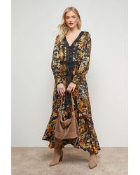 Oasis - Printed Lace Trim Detail High Low Hem Midi Dress - Lyst