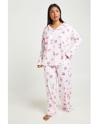 Boohoo - Plus Valentines Stripe Cocktails And Cherries Print Long Sleeve Shirt & Trouser Pyjama Set - Lyst