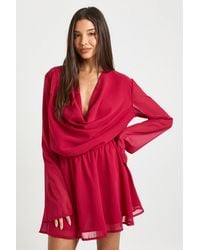 Boohoo - Chiffon Deep Cowl Mini Dress - Lyst