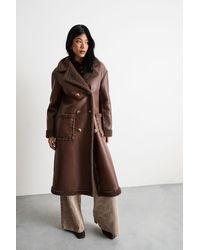 Warehouse - Whipstitch Faux Leather Shearling Coat - Lyst