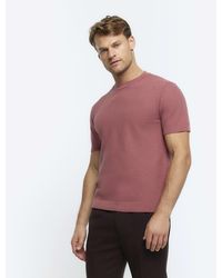 River Island - Knitted T-Shirt Slim Fit Textured Cotton - Lyst