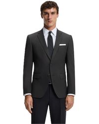 BOSS - Solid Patterned Notch Collared Suit Jacket With Flap Pocket - Lyst