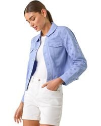 Roman - Cotton Blend Broderie Sleeve Jacket - Lyst