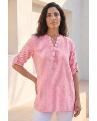 Roman - Classic Stripe Button Front Top - Lyst
