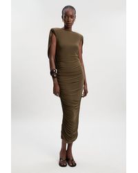 Karen Millen - Stretch Drapey Crepe Ruched Plunge Back Detail Midi Dress - Lyst