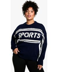 Boohoo - Plus Sports Crew Neck Knitted Jumper - Lyst