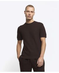 River Island - Brown Slim Fit Textured Knitted T-shirt - Lyst