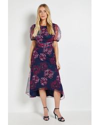 Wallis - Petite Floral Mesh Pleated Midi Dress - Lyst