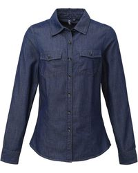 PREMIER - Ladies Jeans Stitch Long Sleeve Denim Shirt Denim) - Lyst