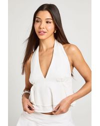 Boohoo - Linen Look Double Layer Halterneck Top - Lyst
