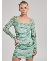 Pink Vanilla - Mesh Marble Long Sleeve Mini Dress - Lyst