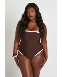 Boohoo - Plus Tummy Control Contrast Square Neck Swimsuit - Lyst