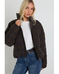 Boohoo - Check Puffer Jacket - Lyst
