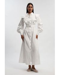 Karen Millen - Cotton Sateen Drama Sleeve Studded Woven Maxi Shirt Dress - Lyst
