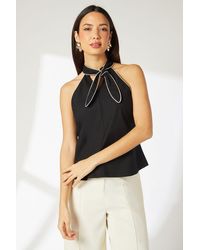 PRINCIPLES - Contrast Detail Halterneck Top Linen - Lyst