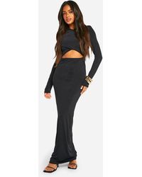 Boohoo - Shoulder Pad Cross Over Cut Out Slinky Maxi Dress - Lyst