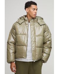 BoohooMAN - Regular Fit High Shine Hooded Puffer Jacket - Lyst