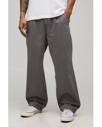 BoohooMAN - Relaxed Fit Half & Waistband Washed Twill Trouser - Lyst