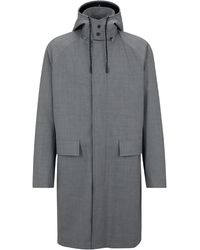 BOSS - Hooded Snap Button Solid Patterned Over Coat - Lyst