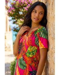Roman - Tropical Print Notch Neck Stretch Top - Lyst