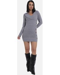 Gini London - Wrap Knit Button Detail Mini Jumper Dress - Lyst