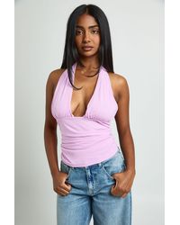 Boohoo - Textured Deep Plunge Halter Neck Top - Lyst