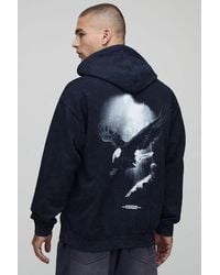 BoohooMAN - Charcoal Oversized Eagle Printed Washed Hoodie - Lyst
