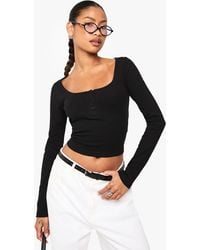 Boohoo - Rib Detail Scoop Neck Long Sleeve Top - Lyst