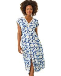 Roman - Daisy Print Lace Trim Midi Dress - Lyst
