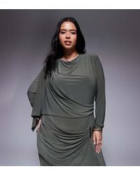ASOS - Design Long Sleeve Drape Maxi Dress With Hitched Skirt And Trim - Lyst